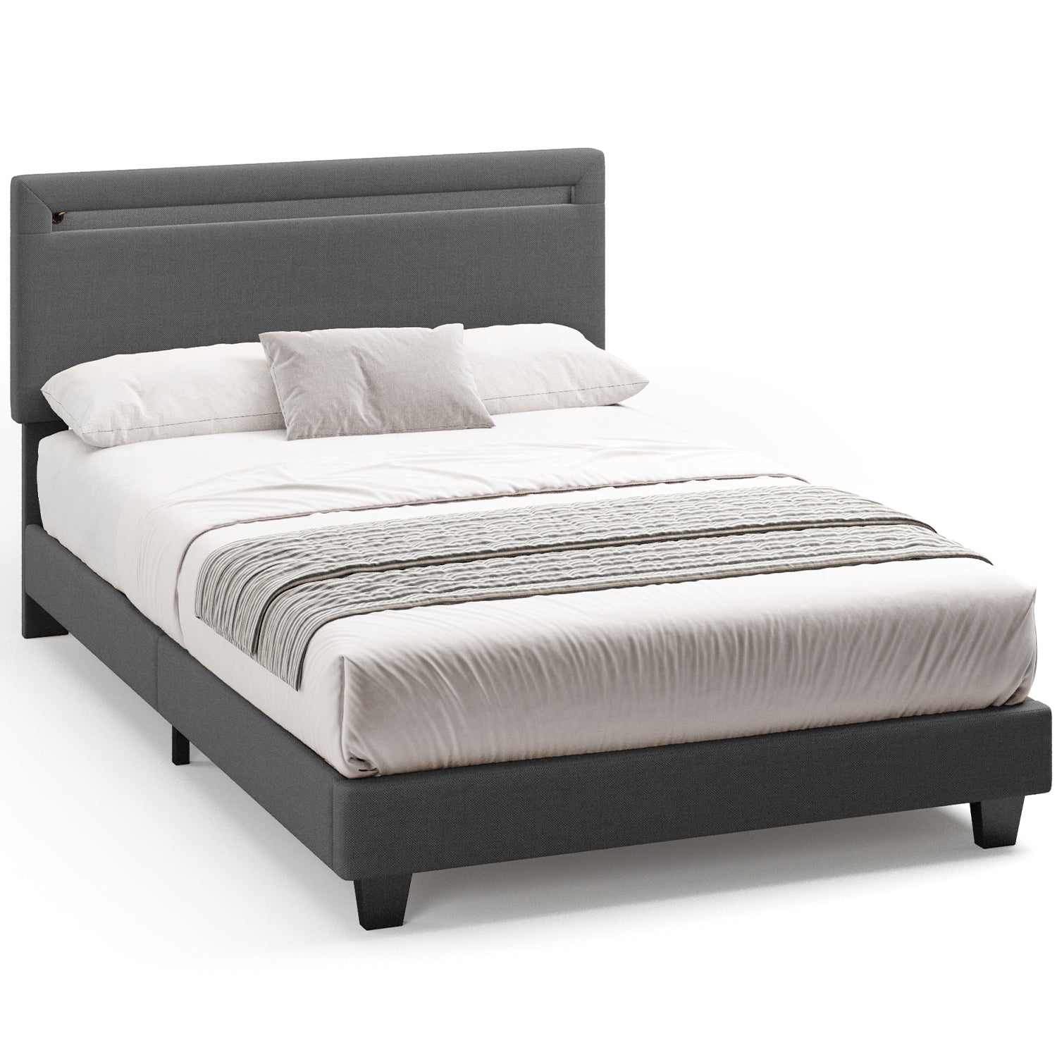 Bealife BF27 Gepolstertes Einzelbett 120x200 cm, Metallbettgestell mit LED-Beleuchtung am Kopfteil