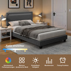 Bealife BF27 Gepolstertes Einzelbett 120x200 cm, Metallbettgestell mit LED-Beleuchtung am Kopfteil