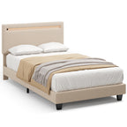 Bealife BF27 Gepolstertes Einzelbett 90x200 cm, Metallbettgestell mit LED-Beleuchtung am Kopfteil