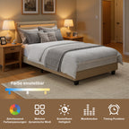 Bealife BF27 Gepolstertes Einzelbett 90x200 cm, Metallbettgestell mit LED-Beleuchtung am Kopfteil