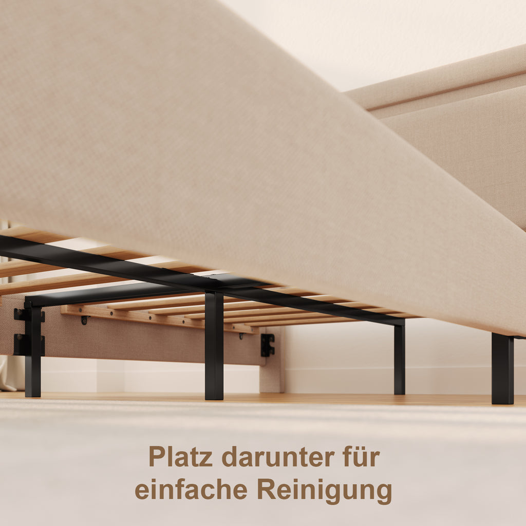 Bealife BF27 Gepolstertes Einzelbett 90x200 cm, Metallbettgestell mit LED-Beleuchtung am Kopfteil