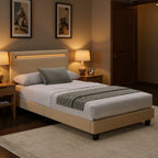 Bealife BF27 Gepolstertes Einzelbett 90x200 cm, Metallbettgestell mit LED-Beleuchtung am Kopfteil