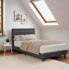 Bealife BF27 Gepolstertes Einzelbett 90x200 cm, Metallbettgestell mit LED-Beleuchtung am Kopfteil