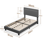 Bealife BF27 Gepolstertes Einzelbett 90x200 cm, Metallbettgestell mit LED-Beleuchtung am Kopfteil