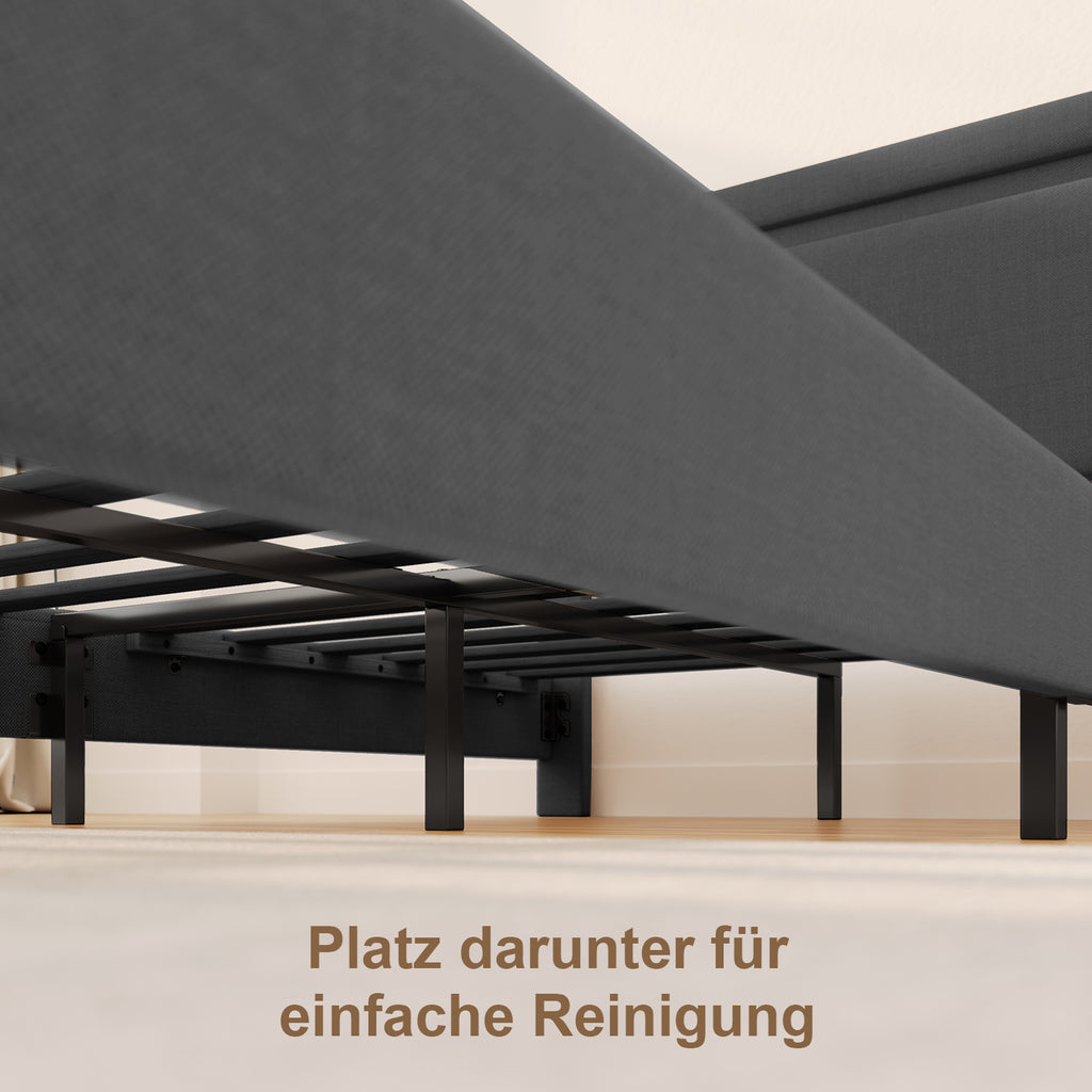 Bealife BF27 Gepolstertes Einzelbett 90x200 cm, Metallbettgestell mit LED-Beleuchtung am Kopfteil