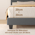 Bealife BF27 Gepolstertes Einzelbett 90x200 cm, Metallbettgestell mit LED-Beleuchtung am Kopfteil