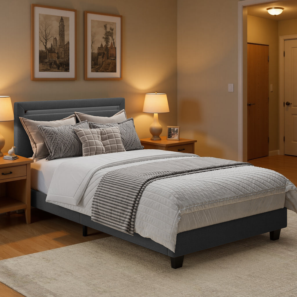 Bealife BF27 Gepolstertes Einzelbett 90x200 cm, Metallbettgestell mit LED-Beleuchtung am Kopfteil
