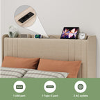 Bealife BF28 Gepolstertes Einzelbett 120x200 cm, Metallbettgestell mit LED-Beleuchtung, Kopfteil-Ablage & integrierter Ladestation