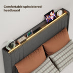 Bealife BF28 Gepolstertes Einzelbett 120x200 cm, Metallbettgestell mit LED-Beleuchtung, Kopfteil-Ablage & integrierter Ladestation