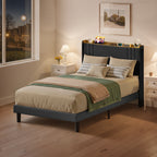 Bealife BF28 Gepolstertes Einzelbett 120x200 cm, Metallbettgestell mit LED-Beleuchtung, Kopfteil-Ablage & integrierter Ladestation