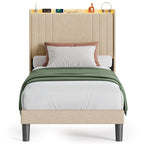 Bealife BF28 Gepolstertes Einzelbett 90x200 cm, Metallbettgestell mit LED-Beleuchtung, Kopfteil-Ablage & integrierter Ladestation