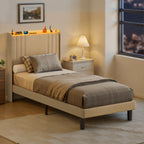 Bealife BF28 Gepolstertes Einzelbett 90x200 cm, Metallbettgestell mit LED-Beleuchtung, Kopfteil-Ablage & integrierter Ladestation
