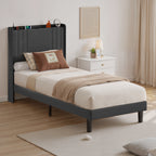 Bealife BF28 Gepolstertes Einzelbett 90x200 cm, Metallbettgestell mit LED-Beleuchtung, Kopfteil-Ablage & integrierter Ladestation
