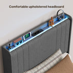 Bealife BF28 Gepolstertes Einzelbett 90x200 cm, Metallbettgestell mit LED-Beleuchtung, Kopfteil-Ablage & integrierter Ladestation