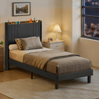 Bealife BF28 Gepolstertes Einzelbett 90x200 cm, Metallbettgestell mit LED-Beleuchtung, Kopfteil-Ablage & integrierter Ladestation