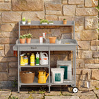 Bealife CC53 Multifunktional Gartenwagen mit Pflanzfläche, Pflanztisch Holz mit Rollen und Schublade