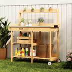 Bealife CC53 Multifunktional Gartenwagen mit Pflanzfläche, Pflanztisch Holz mit Rollen und Schublade