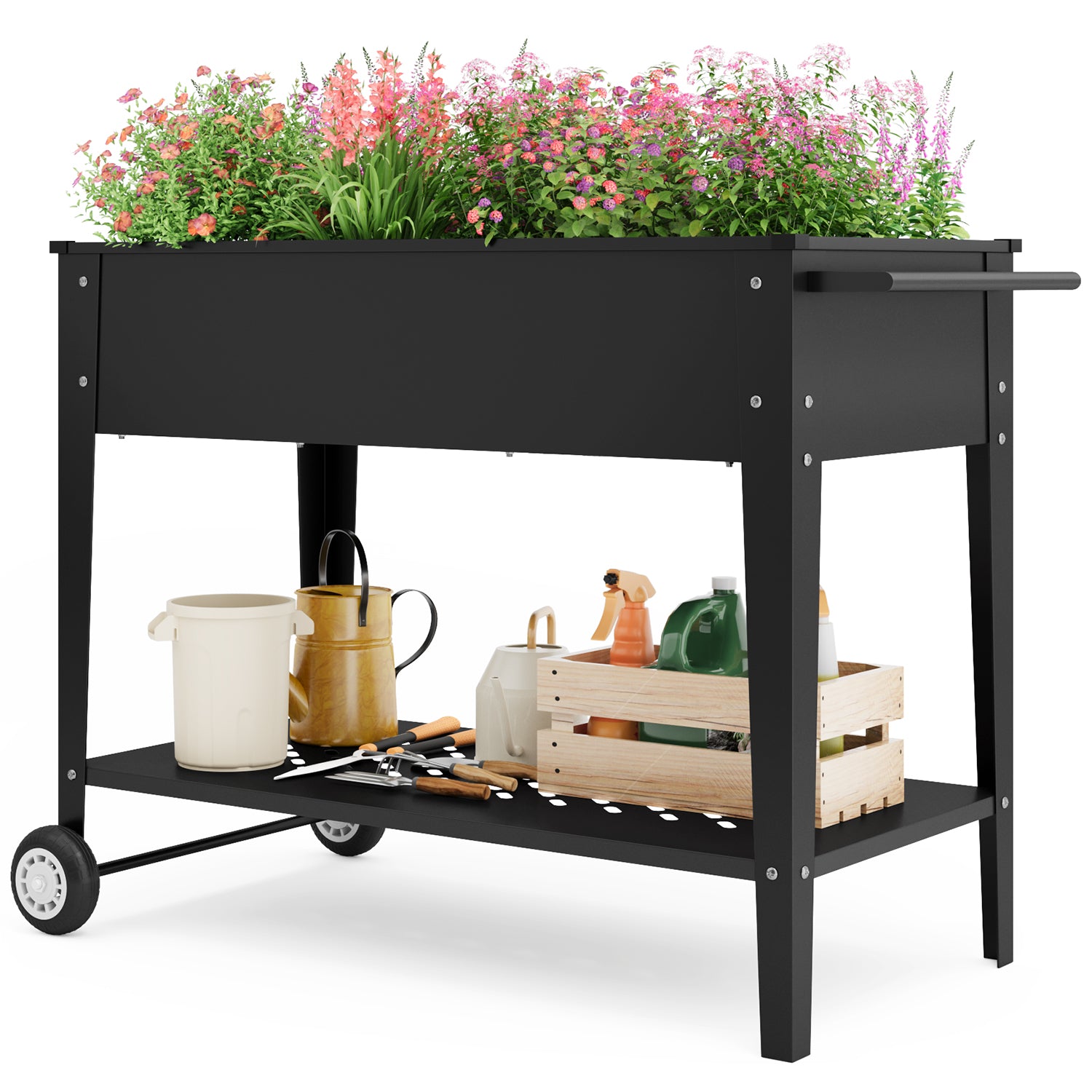 Bealife CC25 Gartenwagen mit Pflanzfläche, mobiles Hochbeet mit Rädern & Abstellfläche – 104 x 41 x 80 cm, wetterfest für Terrasse, Balkon & Garten