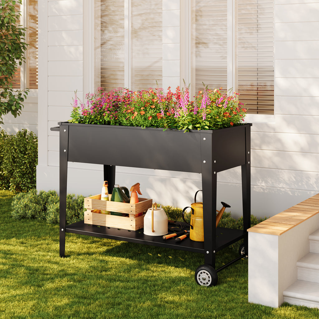 Bealife CC25 Gartenwagen mit Pflanzfläche, mobiles Hochbeet mit Rädern & Abstellfläche – 104 x 41 x 80 cm, wetterfest für Terrasse, Balkon & Garten