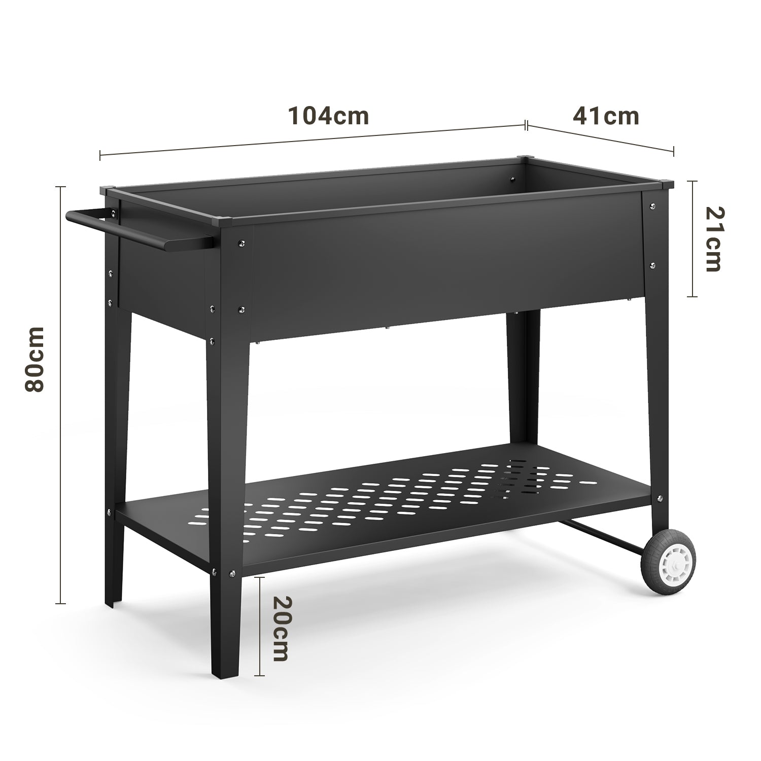 Bealife CC25 Gartenwagen mit Pflanzfläche, mobiles Hochbeet mit Rädern & Abstellfläche – 104 x 41 x 80 cm, wetterfest für Terrasse, Balkon & Garten