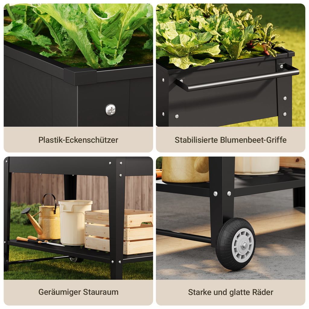 Bealife CC25 Gartenwagen mit Pflanzfläche, mobiles Hochbeet mit Rädern & Abstellfläche – 104 x 41 x 80 cm, wetterfest für Terrasse, Balkon & Garten