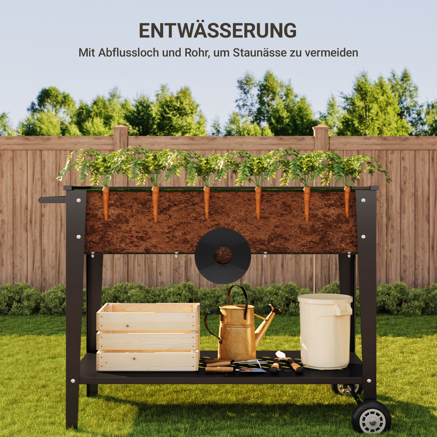 Bealife CC25 Gartenwagen mit Pflanzfläche, mobiles Hochbeet mit Rädern & Abstellfläche – 104 x 41 x 80 cm, wetterfest für Terrasse, Balkon & Garten