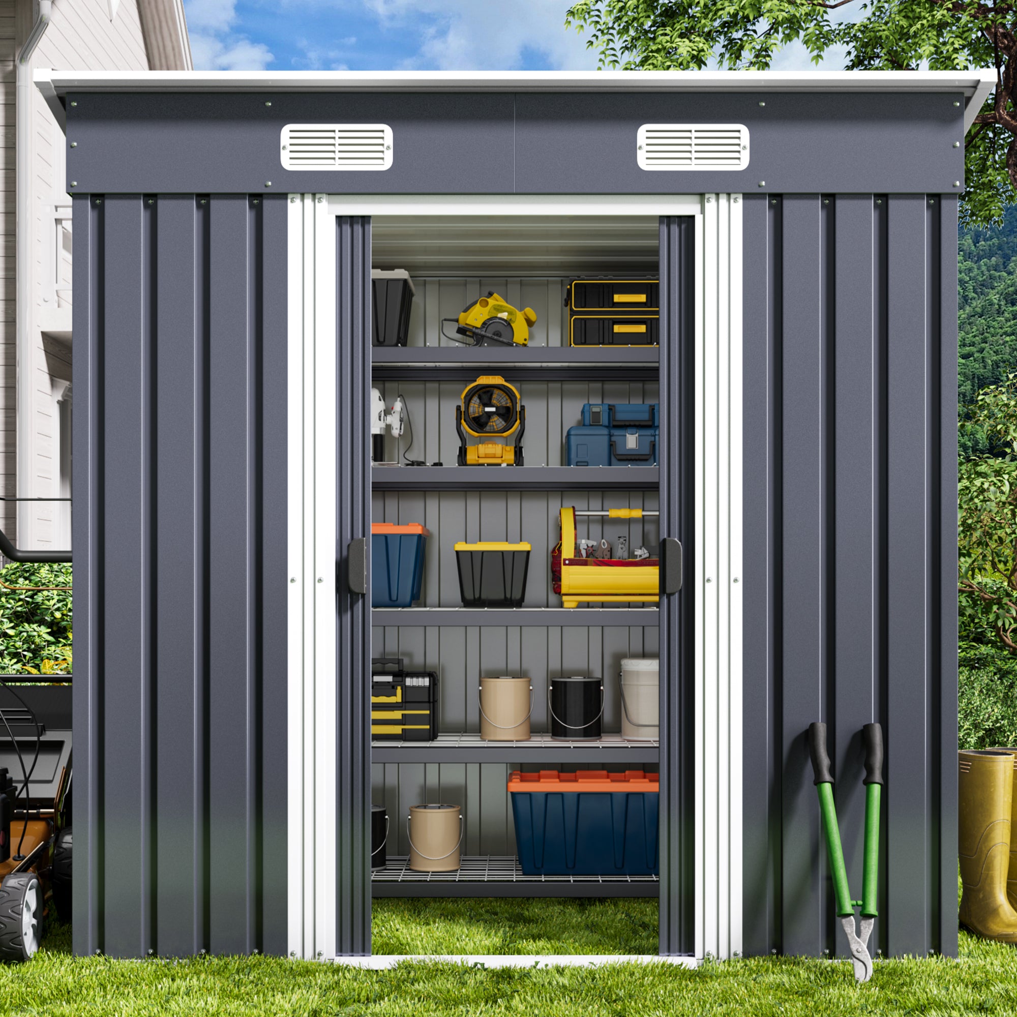 Bealife CC26 Metall Geräteschuppen mit Schloss  – 183×109×182 cm, wetterfest & stabil für Werkzeuge & Geräte