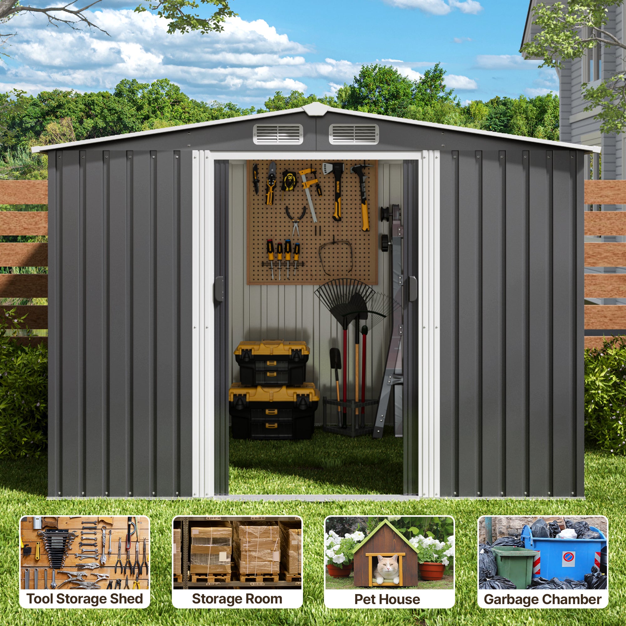 Bealife CC28 Metall Gerätehaus mit Schloss – 247x193x179 cm, multifunktional mit großzügiger Innenfläche, wetterfest & stabil