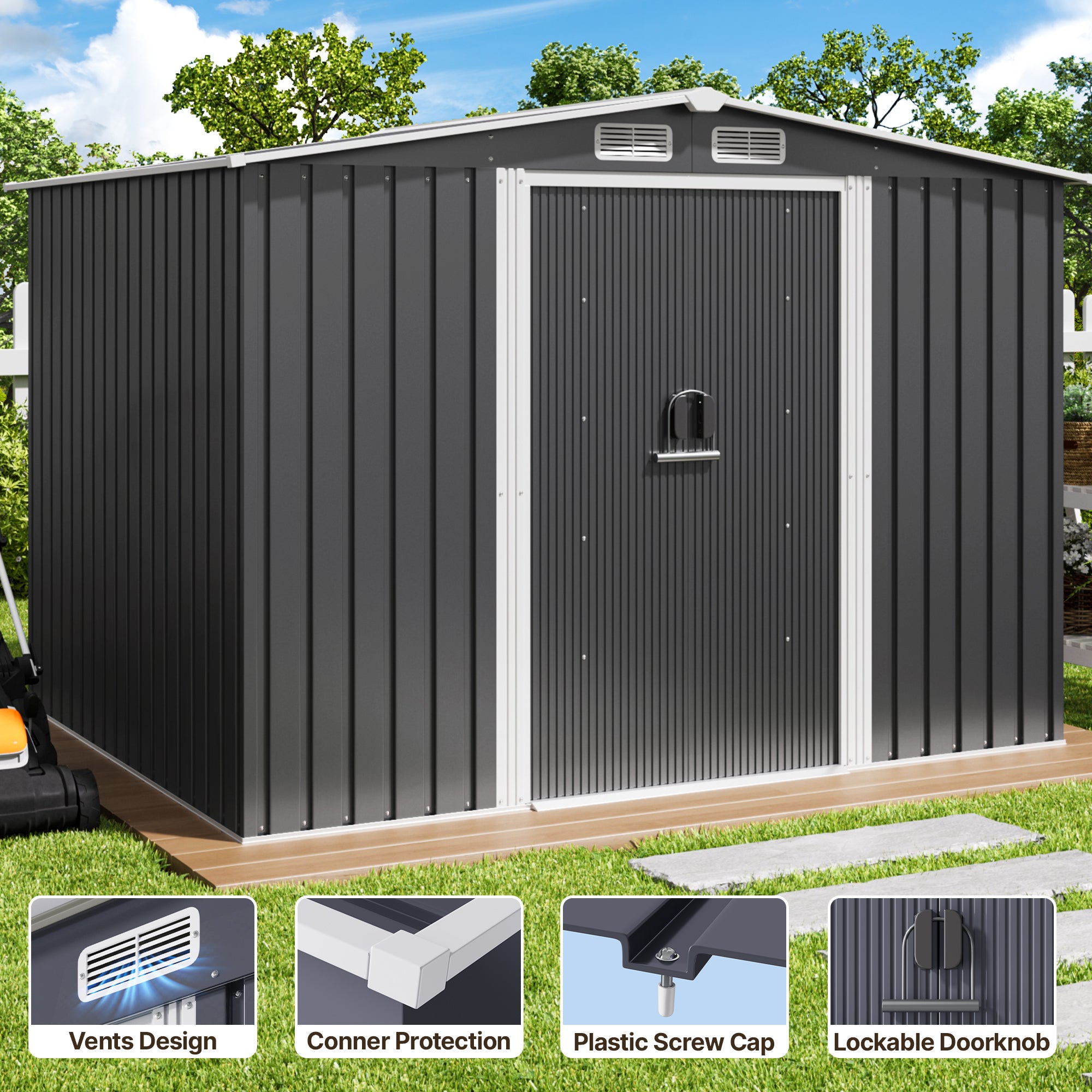 Bealife CC28 Metall Gerätehaus mit Schloss – 247x193x179 cm, multifunktional mit großzügiger Innenfläche, wetterfest & stabil