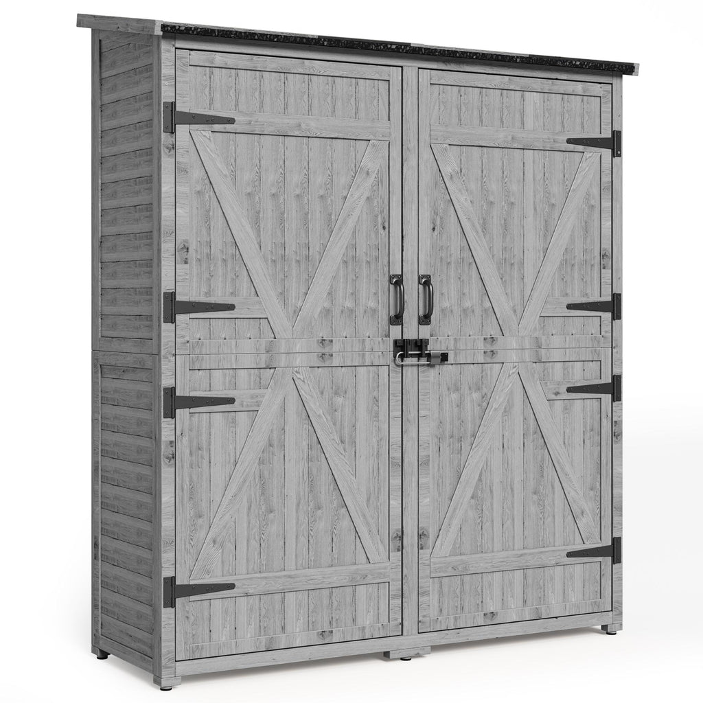 Bealife CC40 Schmaler Holz Geräteschuppen 140×44×162 cm, abschließbar mit abnehmbaren Fachböden und wasserdichtem Dach für Garten & Terrasse