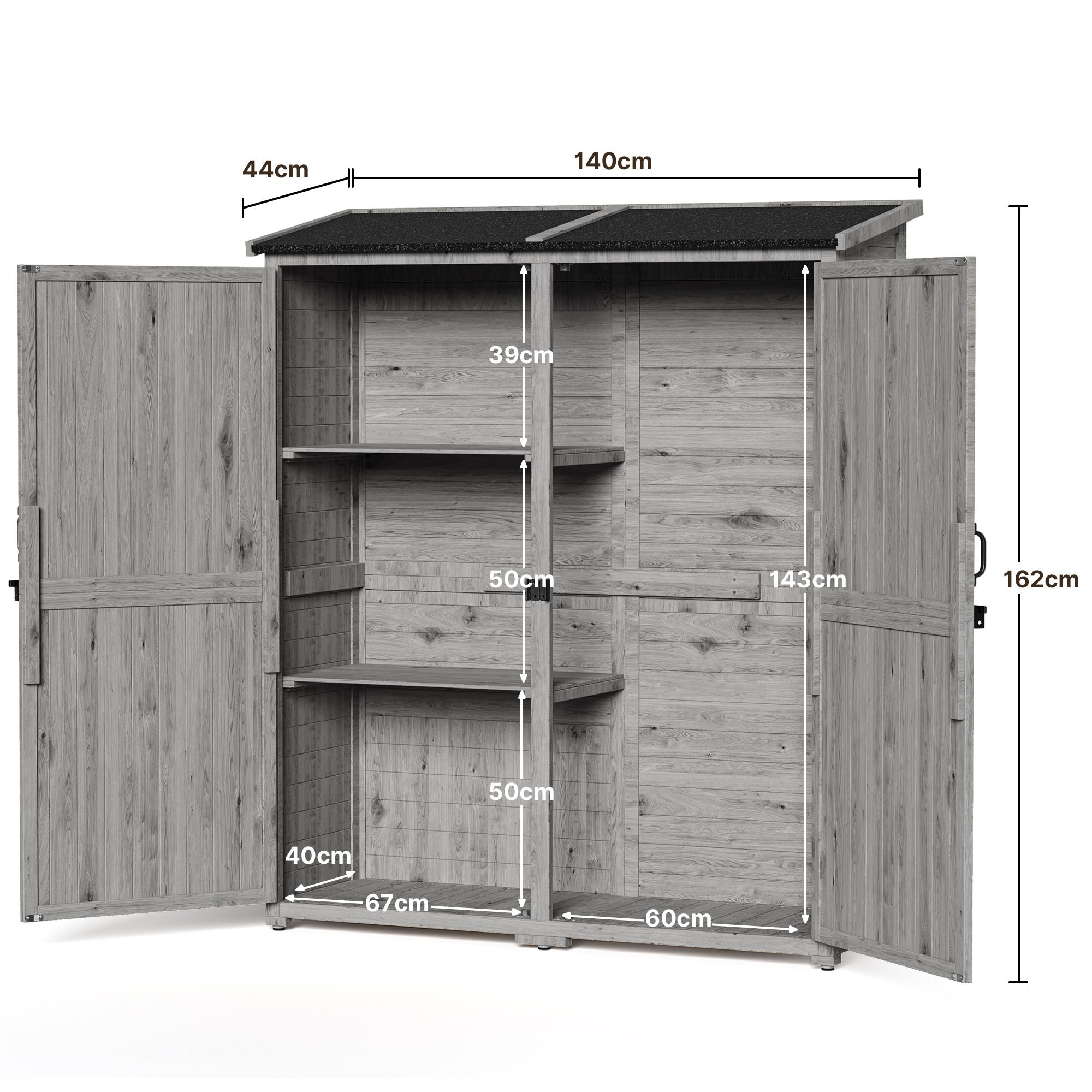 Bealife CC40 Schmaler Holz Geräteschuppen 140×44×162 cm, abschließbar mit abnehmbaren Fachböden und wasserdichtem Dach für Garten & Terrasse