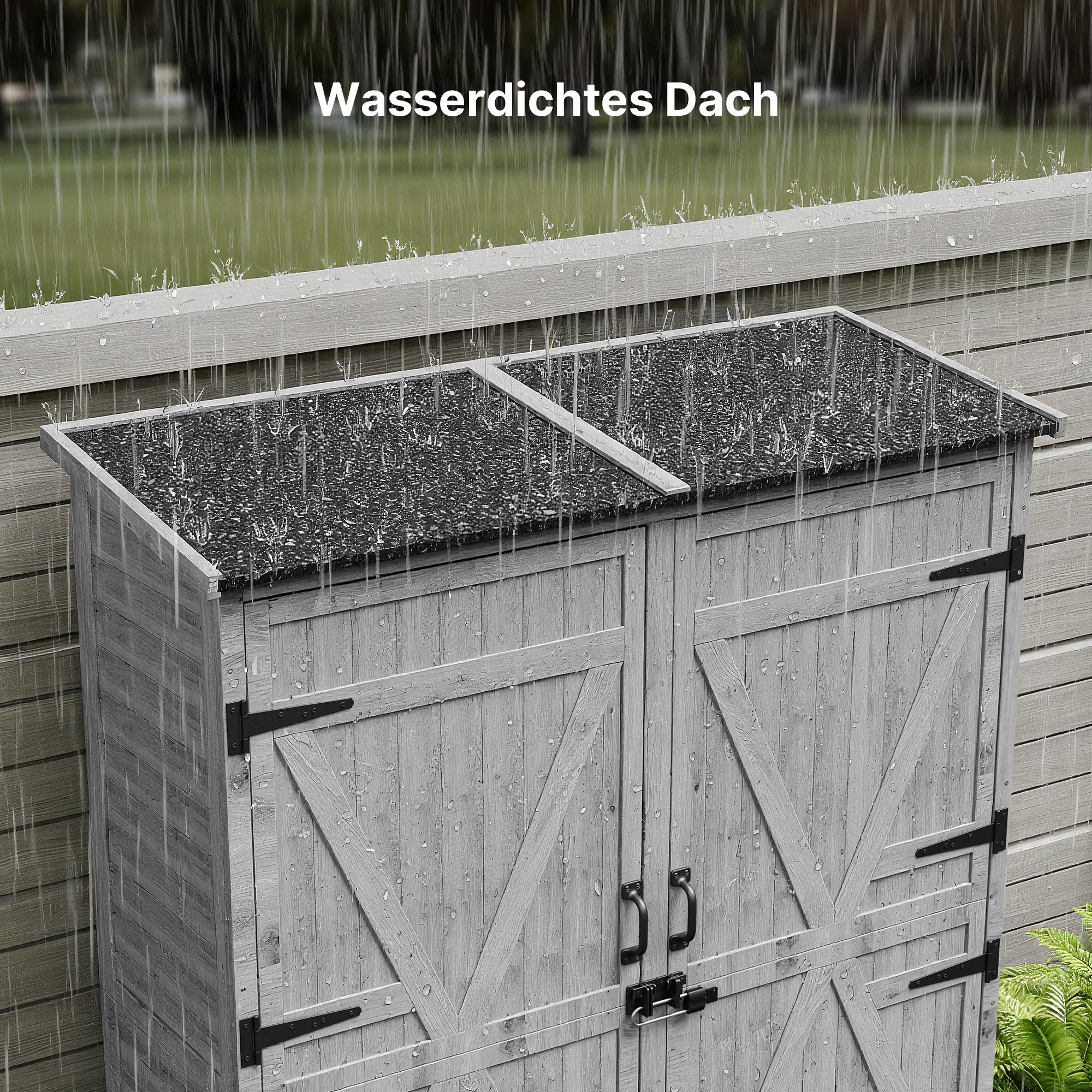 Bealife CC40 Schmaler Holz Geräteschuppen 140×44×162 cm, abschließbar mit abnehmbaren Fachböden und wasserdichtem Dach für Garten & Terrasse