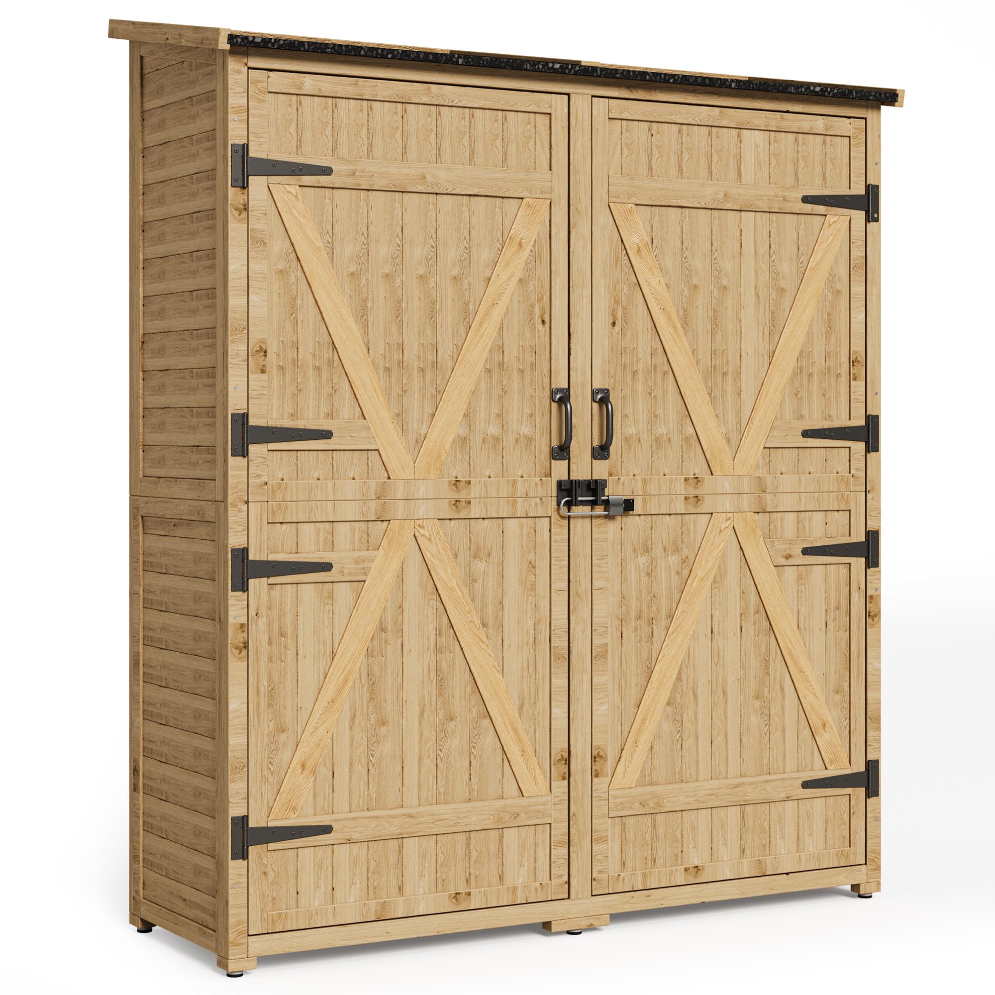 Bealife CC40 Schmaler Holz Geräteschuppen 140×44×162 cm, abschließbar mit abnehmbaren Fachböden und wasserdichtem Dach für Garten & Terrasse