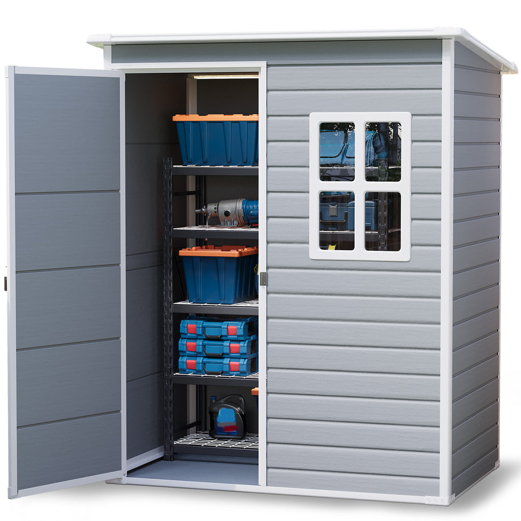 Bealife CC72 Metall Geräteschuppen mit festem Boden  & Fenstern - 146×104 ×186 cm, wetterfest für Garte Geräte