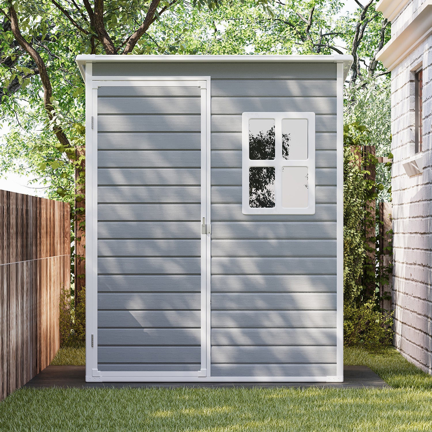 Bealife CC72 Metall Geräteschuppen mit festem Boden  & Fenstern - 146×104 ×186 cm, wetterfest für Garte Geräte