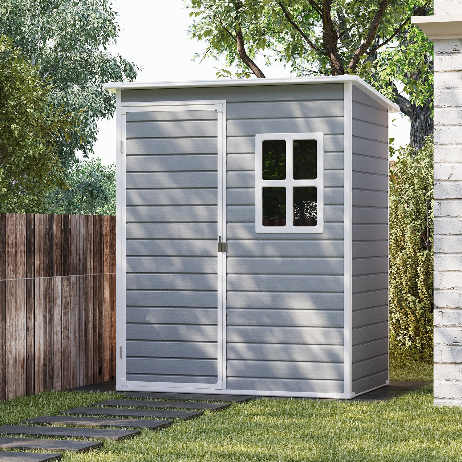 Bealife CC72 Metall Geräteschuppen mit festem Boden  & Fenstern - 146×104 ×186 cm, wetterfest für Garte Geräte