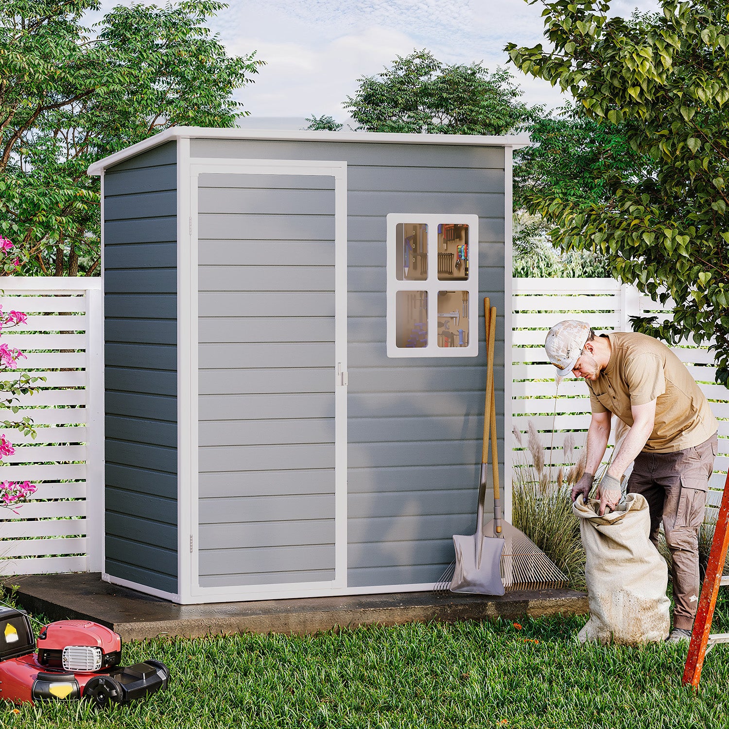 Bealife CC72 Metall Geräteschuppen mit festem Boden  & Fenstern - 146×104 ×186 cm, wetterfest für Garte Geräte