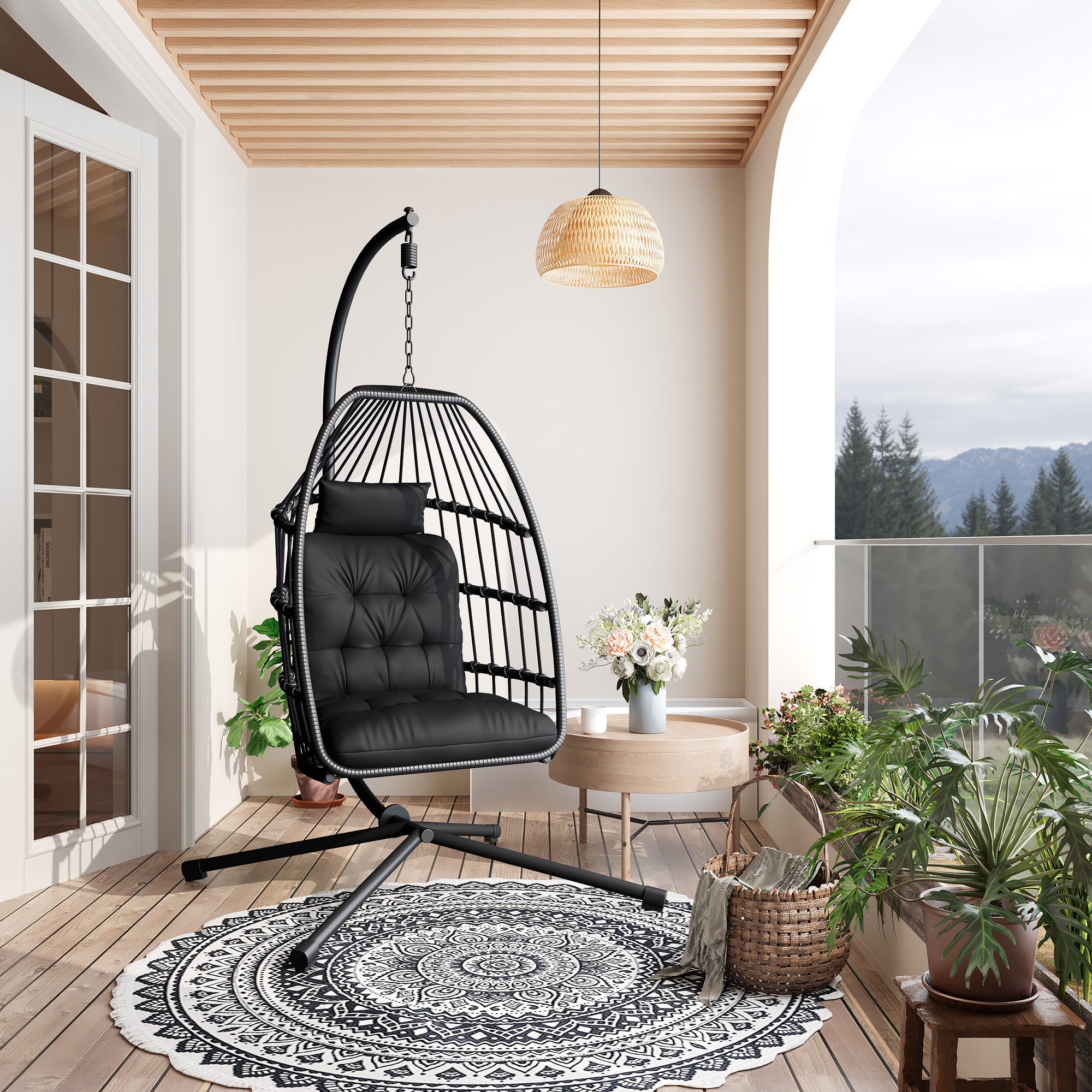 Bealife CD01 Eiförmiger Rattan-Hängesessel 2m inkl. Sitzkissen Für Terrasse, Garten & Balkon