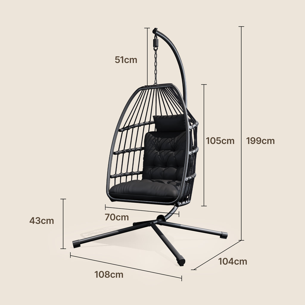 Bealife CD01 Eiförmiger Rattan-Hängesessel 2m inkl. Sitzkissen Für Terrasse, Garten & Balkon