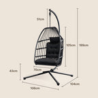 Bealife CD01 Eiförmiger Rattan-Hängesessel 2m inkl. Sitzkissen Für Terrasse, Garten & Balkon