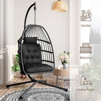 Bealife CD01 Eiförmiger Rattan-Hängesessel 2m inkl. Sitzkissen Für Terrasse, Garten & Balkon
