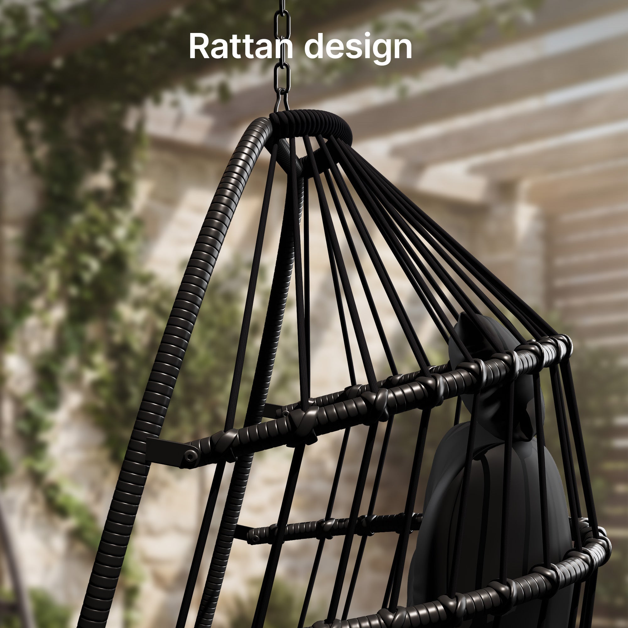Bealife CD01 Eiförmiger Rattan-Hängesessel 2m inkl. Sitzkissen Für Terrasse, Garten & Balkon