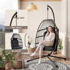 Bealife CD01 Eiförmiger Rattan-Hängesessel 2m inkl. Sitzkissen Für Terrasse, Garten & Balkon