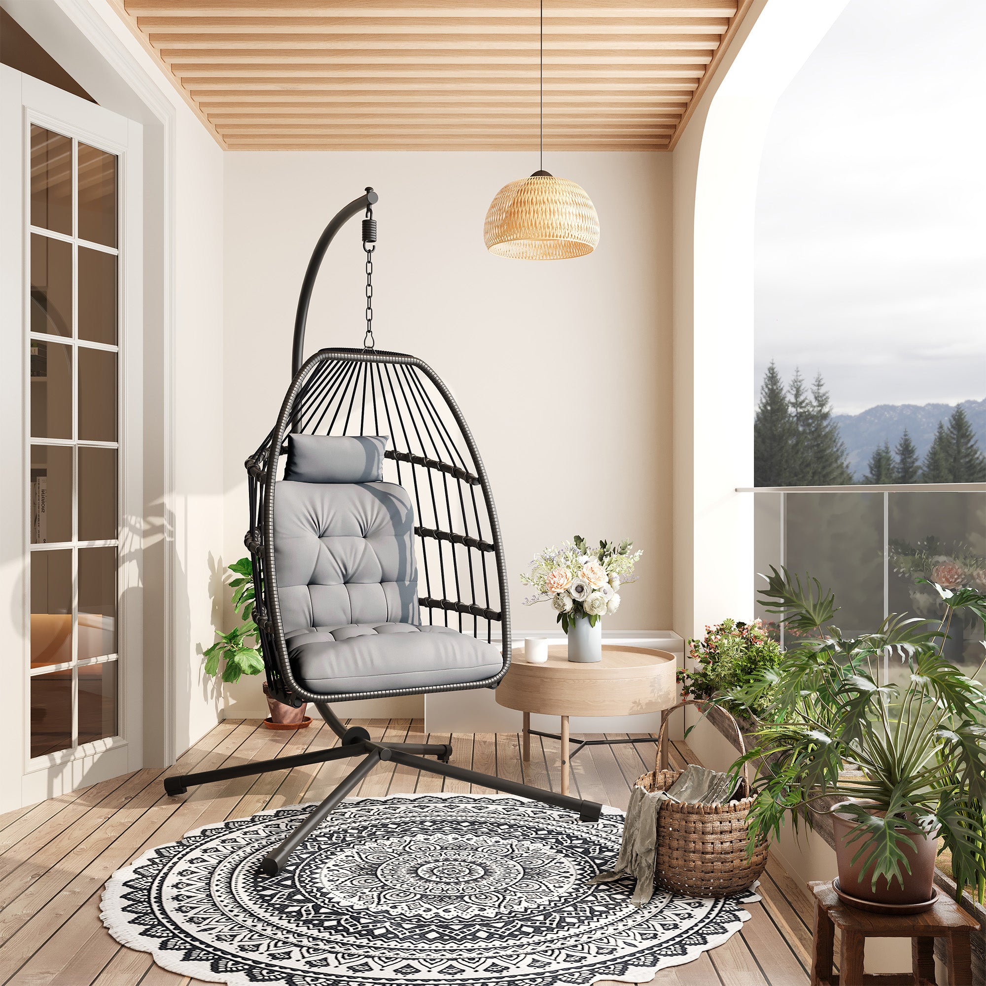 Bealife CD01 Eiförmiger Rattan-Hängesessel 2m inkl. Sitzkissen Für Terrasse, Garten & Balkon