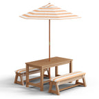 Bealife EB02 Kinder Gartenmöbel-Set 4 tlg., gestreiften Sonnenschirm und 2 Bänken für Terrassen, Balkone und Pools