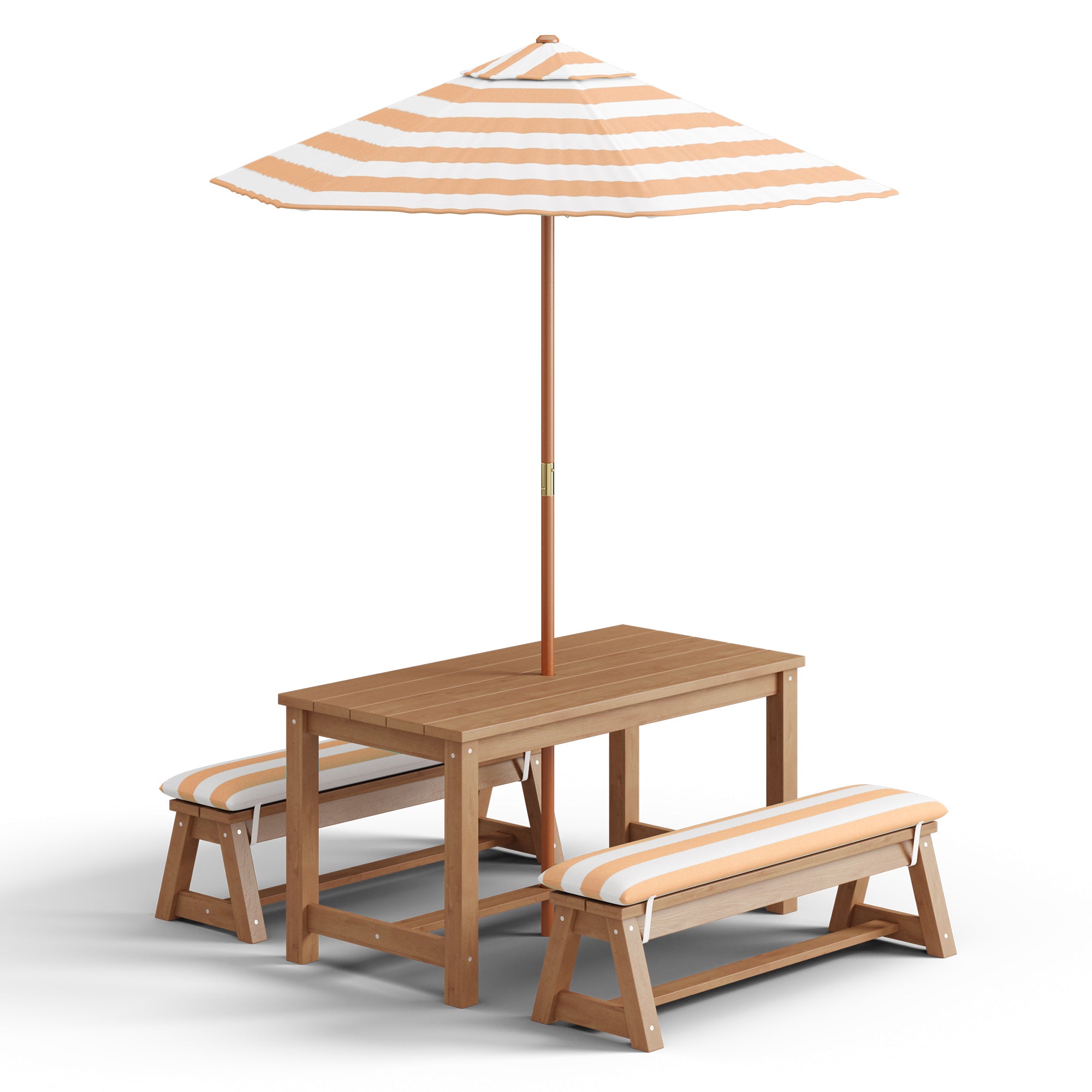 Bealife EB02 Kinder Gartenmöbel-Set 4 tlg., gestreiften Sonnenschirm und 2 Bänken für Terrassen, Balkone und Pools