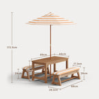 Bealife EB02 Kinder Gartenmöbel-Set 4 tlg., gestreiften Sonnenschirm und 2 Bänken für Terrassen, Balkone und Pools