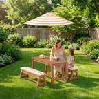 Bealife EB02 Kinder Gartenmöbel-Set 4 tlg., gestreiften Sonnenschirm und 2 Bänken für Terrassen, Balkone und Pools