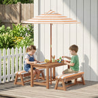 Bealife EB02 Kinder Gartenmöbel-Set 4 tlg., gestreiften Sonnenschirm und 2 Bänken für Terrassen, Balkone und Pools