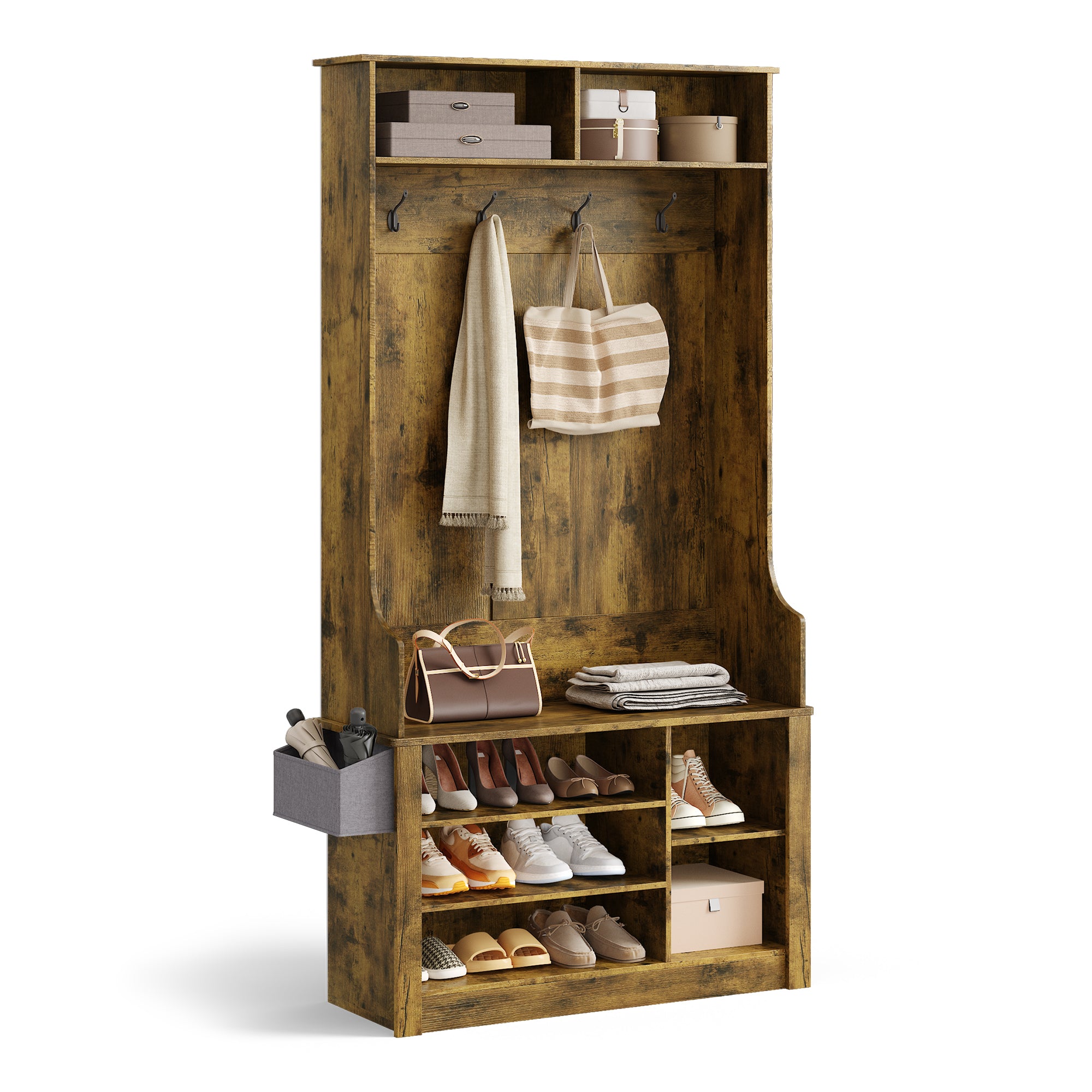 Bealife FS29 Garderobenschrank für den Flur, mit Kleiderhaken, Schuhregal und offenen Fächern